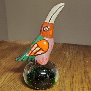 Mexican Art Pottery Toucan Bird Figurine Hand Painted Folk Art 4 inch